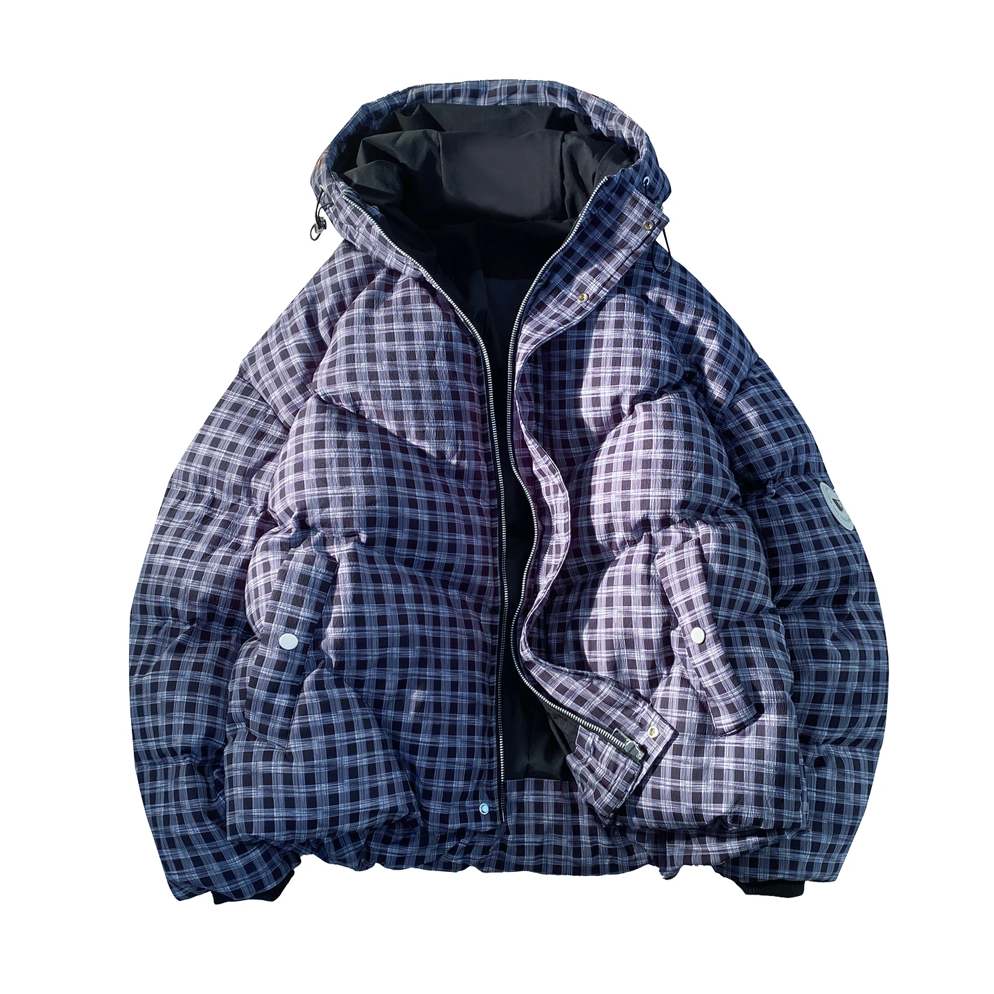 

Американское клетчатое пальто-пуховик 2025: Новое теплое свободное пальто с воротником-стойкой, утепленное хлопком и полиэстером, зимнее повседневное пальто