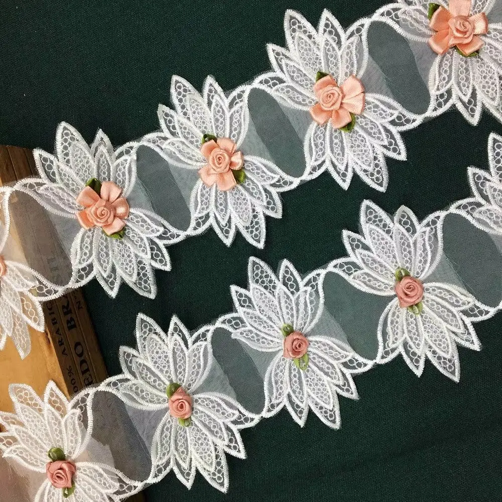 

1 Yard Net Voile Flower Lace Trim Embroidered Lace Ribbon Fabric Sewing Supplies Craft For Costume Dress Hat Decoration 10.5cm