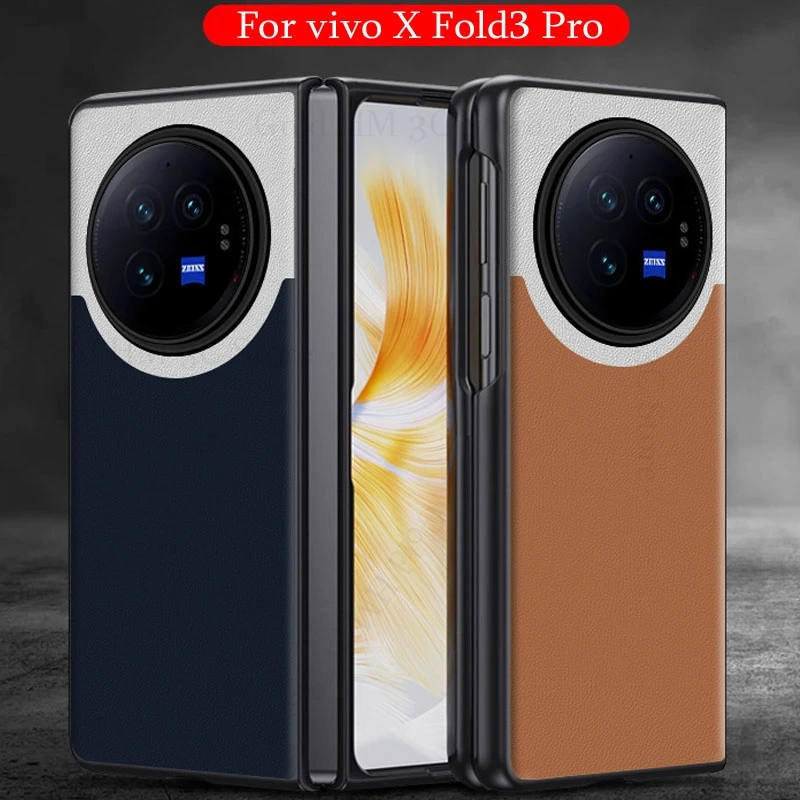 

Protection Flip Contrast Color Phone Cover For Vivo X Fold 3 Pro Splice Leather Shockproof Phone Case For VIVO X Fold 3 Fundas