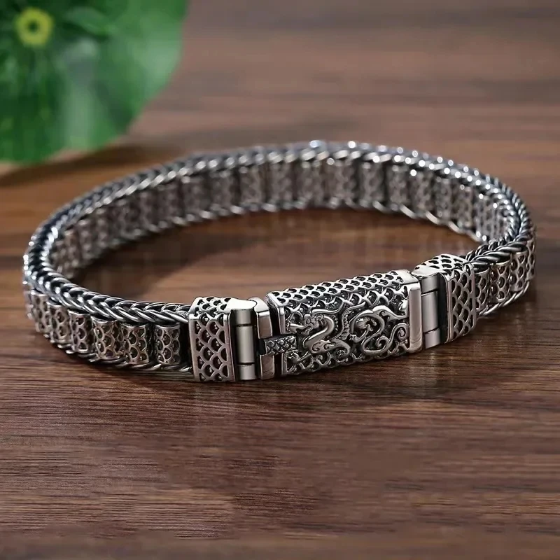 

2024 Fashion New 925 Thai Silver Bracelet Male And Female Dragon King Retro Silver Jewelry Fashion Unique Bracelet Birthday Gift