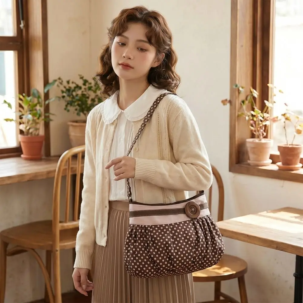 

Temperament Korean Style Polka Dot Shoulder Bag Retro Cute Canvas Tote Bag Large Capacity Simple Printing Handbag Office Worker