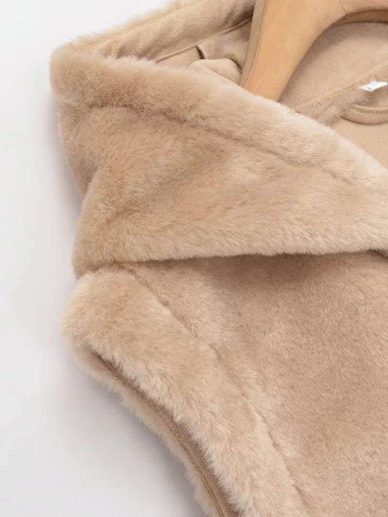 2025년 여성 가을/겨울 신상 패션 캐주얼 인조 모피 숏 헤어 슬리브리스 재킷 후드 베스트 코트