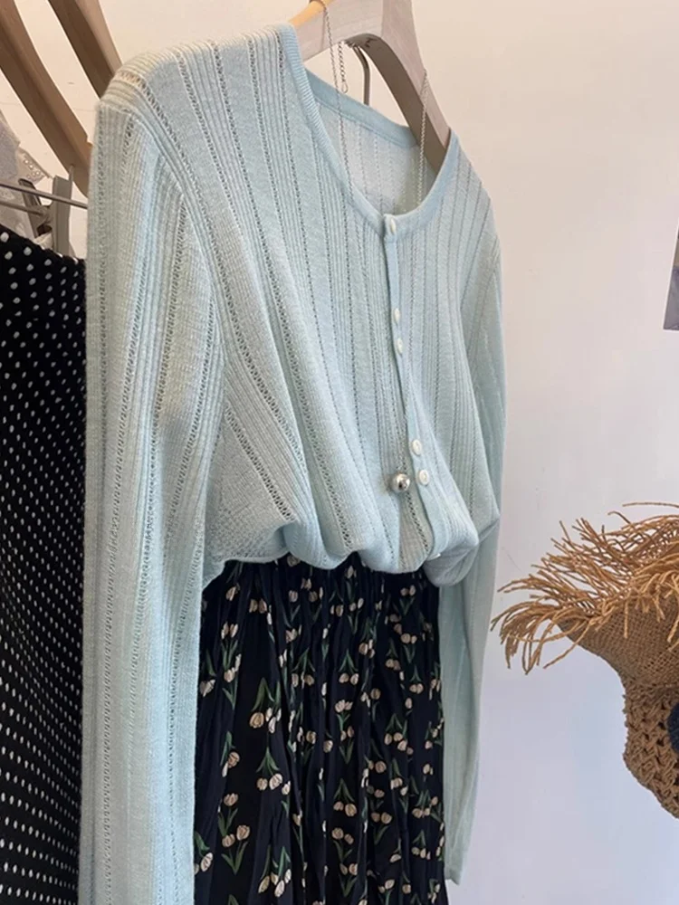 Милый молодежный вязаный кардиган с вырезами, повседневный утягивающий базовый топ irt, модный длинный топ све для взрослых для осенних поездок на работу