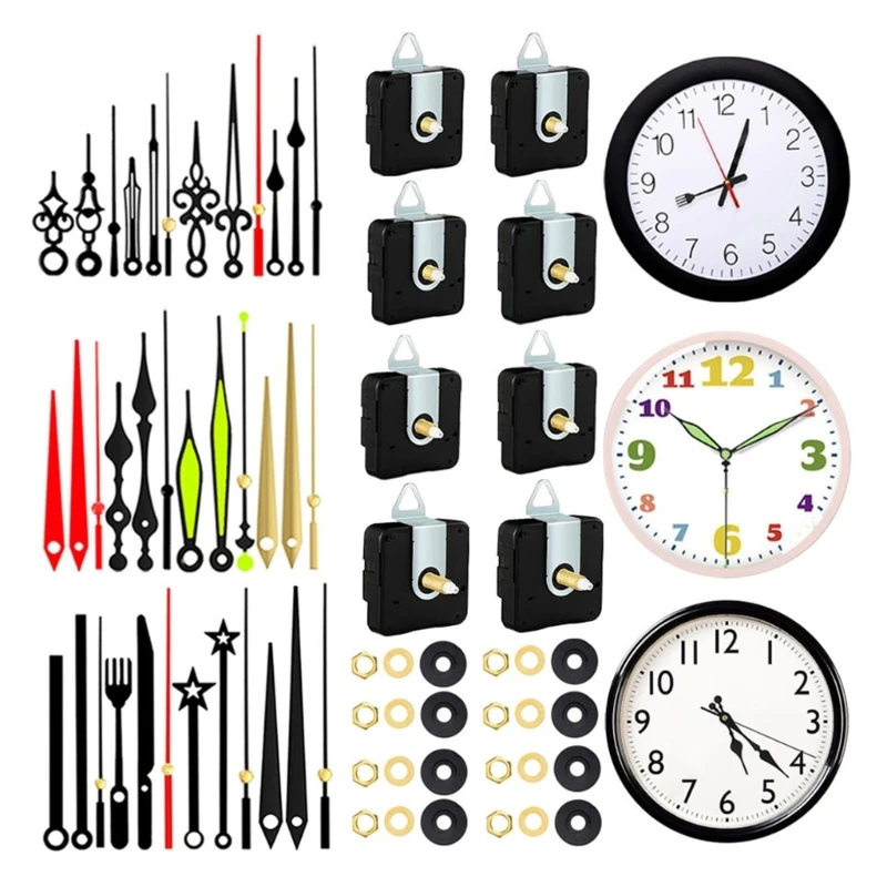 

Precisions Clock Mechanism for Crafting 8Pcs Quiet Quartzs Movement with 12 Set of Different Hands for Office and Home