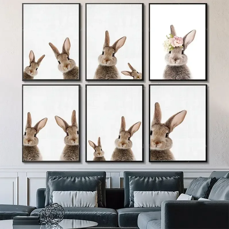 

Rabbit Canvas Painting Classic Vintage Posters Fancy Wall Sticker For Living Room Bar Decoration Stickers Wall Painting