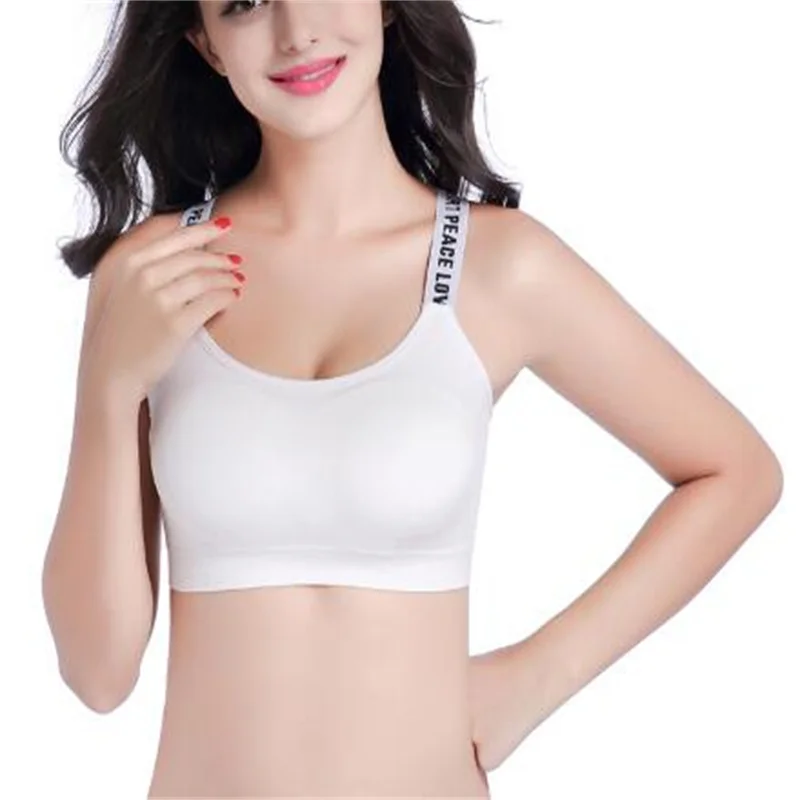 

Women's back underwear with letter strap, integrated chest cushion, heart strap, chest circumference, fitness, yoga
