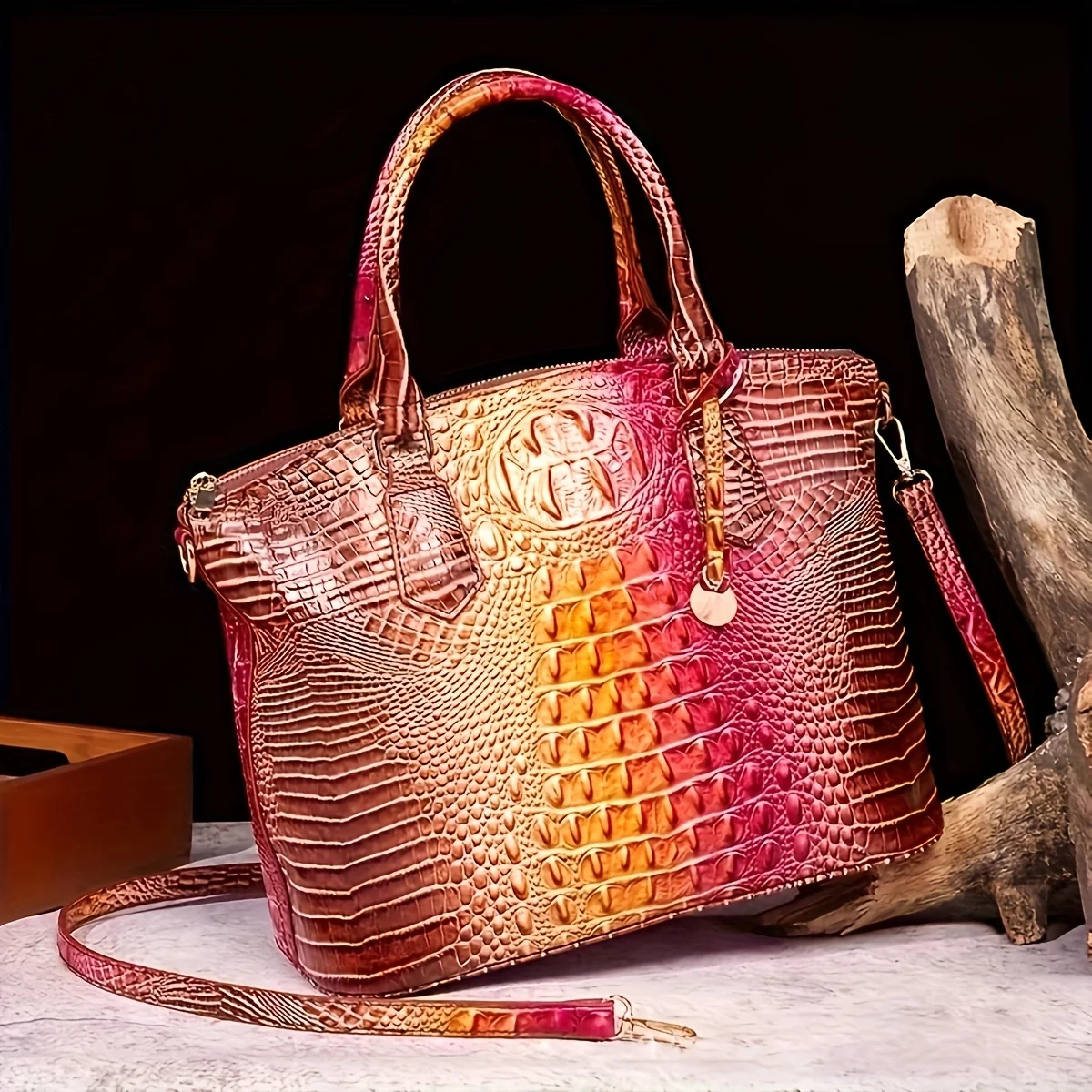 European and n retro stand alone Amazon crocodile Brahman hand-held large-capacity cross-body ladies bag