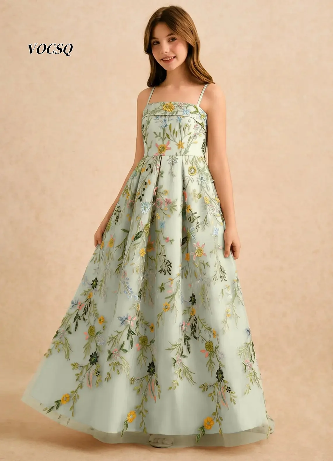 Teen Formal Dresses Floral Embroidered Tulle Formal Dress A-line Gown for Wedding Guest Party School Formal Events Customized