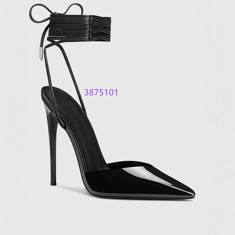 

Элегантные туфли на высоком каблуке с острым носком, летние сандалии-гладиаторы, шелковые туфли-лодочки с острым носком и ремешком на щиколотке, сандалии на высоком каблуке