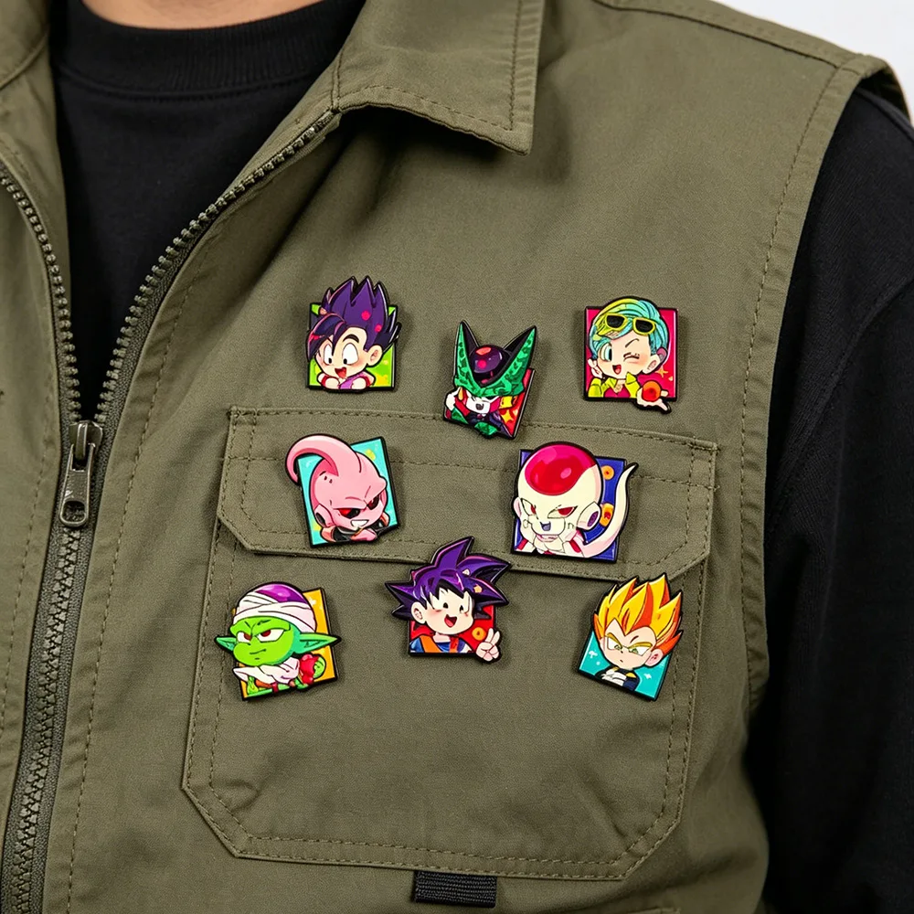 8Pcs Chibi Goku Character Enamel Pins Cool Anime Dragon Brooches Majin Buu Cell Lapel Badge for Backpack Anime Friends Gift - view 4