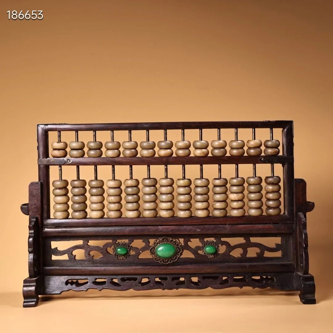 Ancient Calculator Chinese Abacus Mathematics Learning Calculation Tool Sandalwood Inlaid with Gemstones