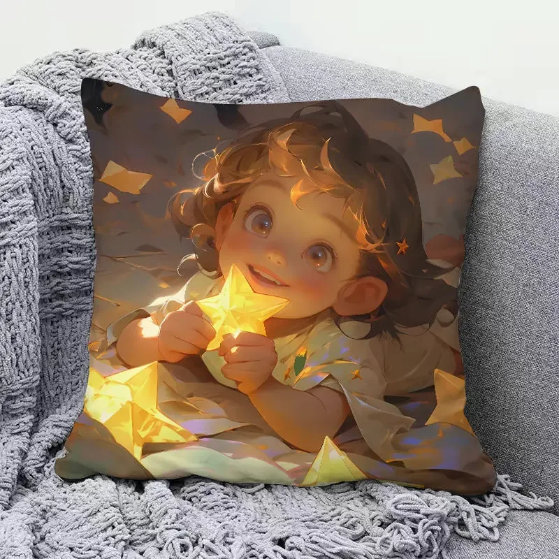 Angel Girl Pillows Case Gold Star Girl Pillowcase 40x40 Cm Home Decoration Modern Boy Girl Kid Room Aesthetics Pillow Cover GIFT