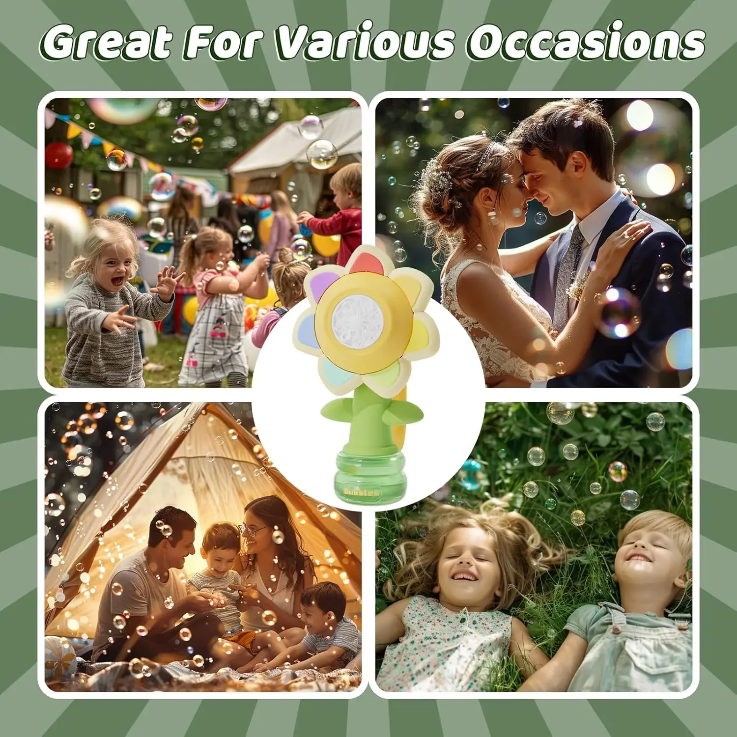 Machine à bulles de tournesol à réglage à 3 vitesses, automatique et Portable, jouet de bain de bulles, veilleuse pour fête d'anniversaire