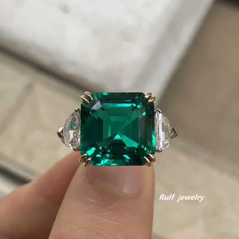 

Ruif Customization 9k Gold about 7.5ct Lab Grown Emerald with Moissanite Rings for Women Bride Promise Engagement Wedding Bands