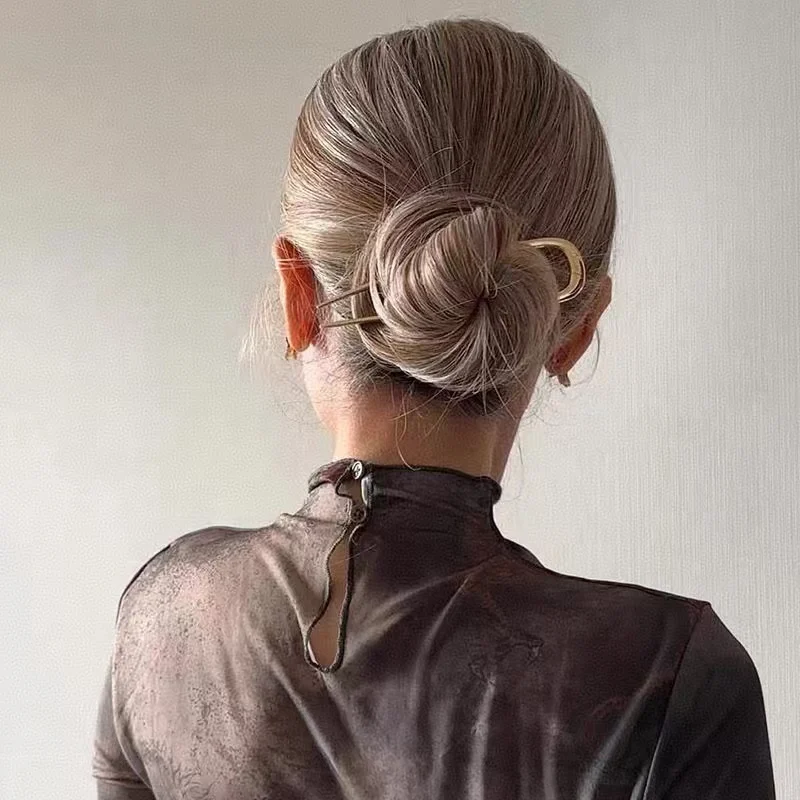 Dicke, einfache U-förmige Haargabeln für Frauen und Mädchen, Metall-Haarspangen, geometrische Haarclips, modische Haaraccessoires für Damen – Detail 7