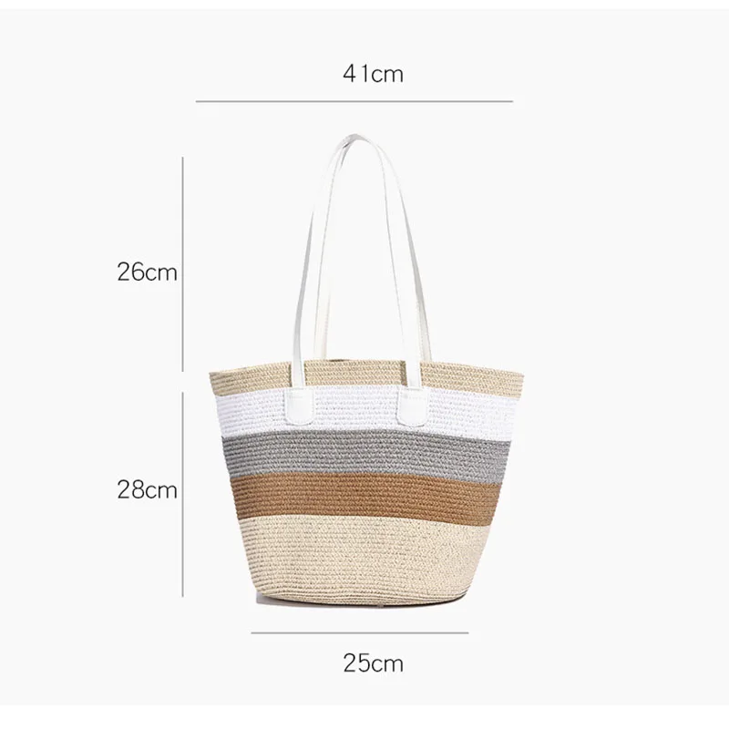 2026 Summer New Straw Woven Tote Bag Color Block Unique Large Capacity Handmade Beach Purse Casual Vacation Women Handbag
