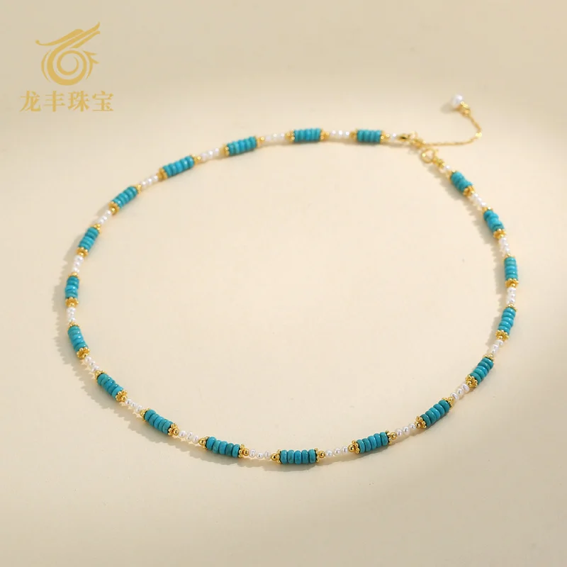 Necklace Natural Turquoise Abacus Beads Pearl Women's New National Style Collarbone Chain