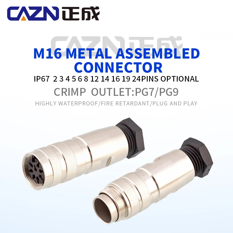 CAZN M16 4 5 6 7 8 12 14 16 19 24 Pins Cores Crimp Assembled Plug Male  Female Straight Metal Connector