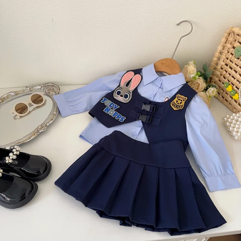 

Children's Outfit Spring and Autumn Girls' Stylish Little Bunny Shirt Korean Girl Little Bunny Vest Skirt Two-Piece Set