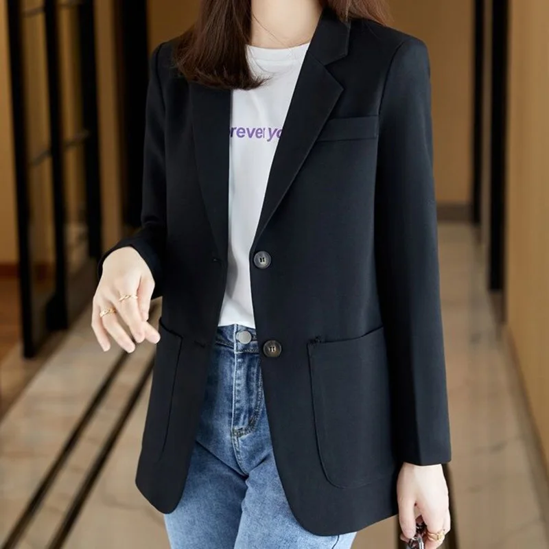 Blazer tout assressentiavec poches épissées pour femmes, blazers décontractés pour dames de bureau, vêtements monochromes à la mode, automne,