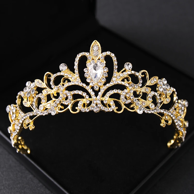 Gold Color Crystal Bridal Tiaras And Crowns Rhinestone Prom Diadem Headband Bridal Wedding Hair Accessories Jewelry Crown Tiara