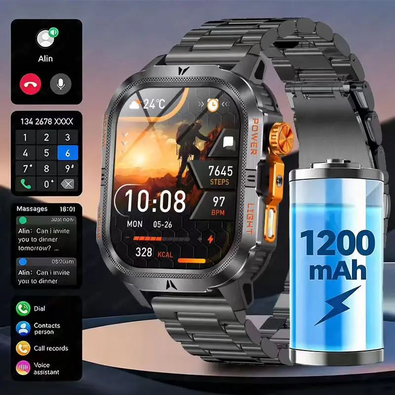 

2026newmilitaryoutdoorsportsrecordingsmartwatch,2.01-inchhigh-definitiondisplayscreen, 1200mAhlargebattery,wirelesscommunication