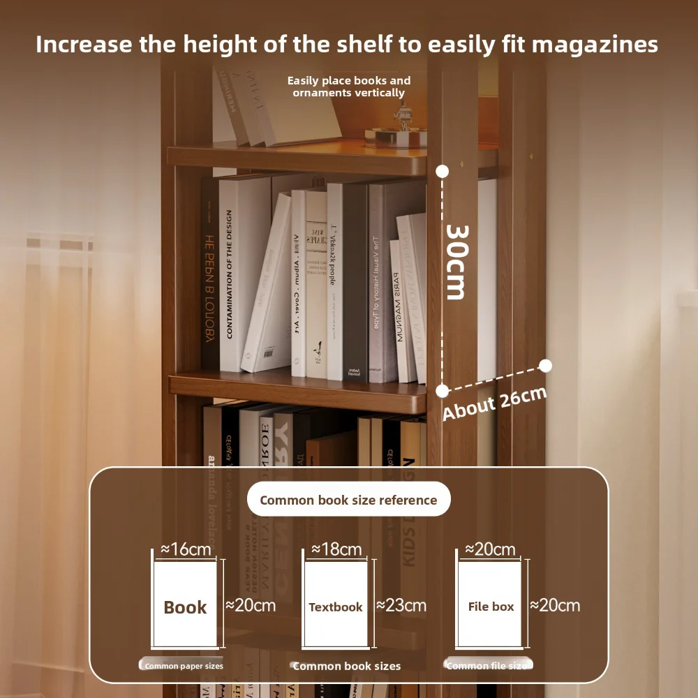 Solid wood floor-standing multi-tiered bookshelf space-saving corner bookcase simple bookcase for picture books narrow storage