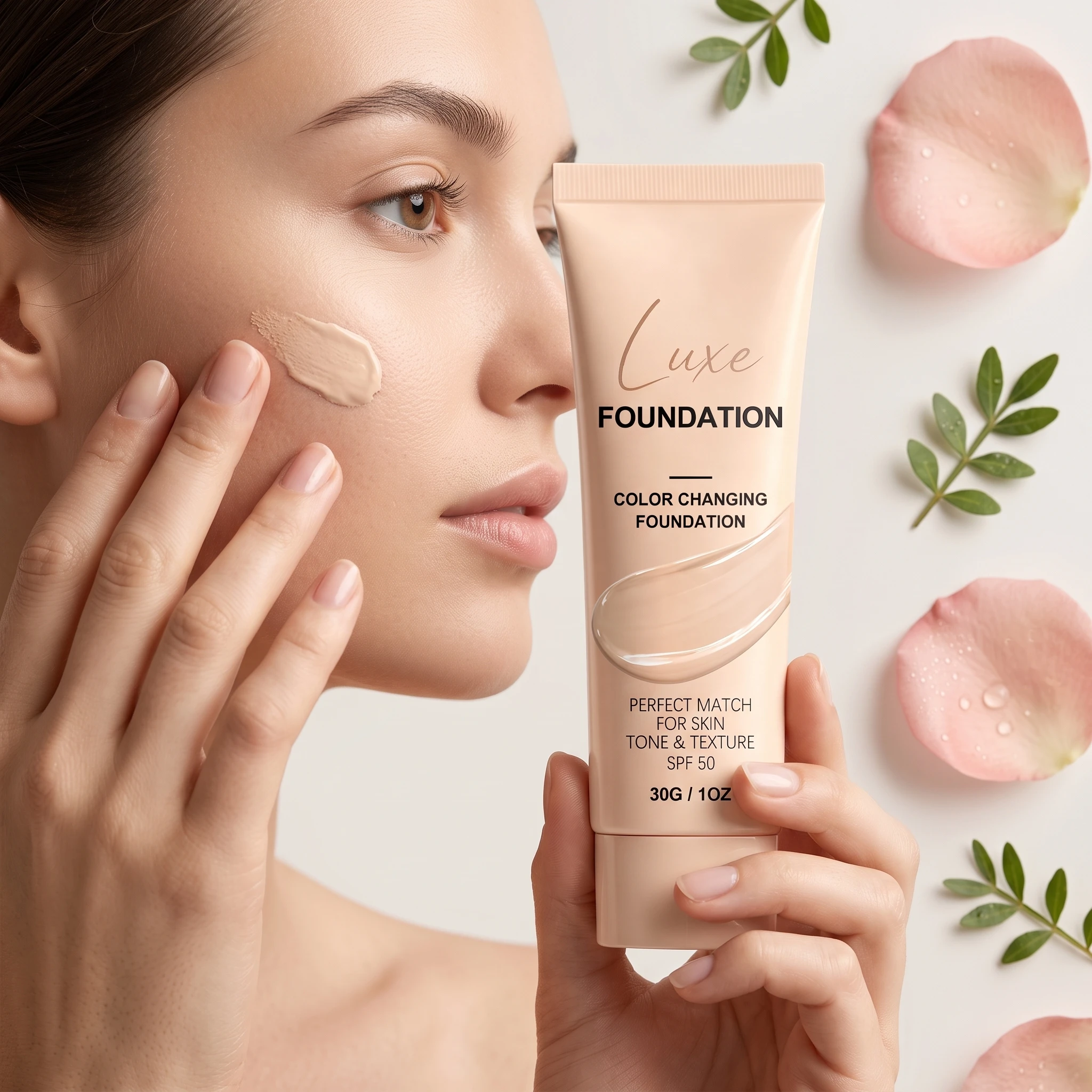 SPF 50 Color Changing Foundation Natural Coverage Adjust Liquid Foundation Lightweight Long Wear Makeup Base for All Skin Types