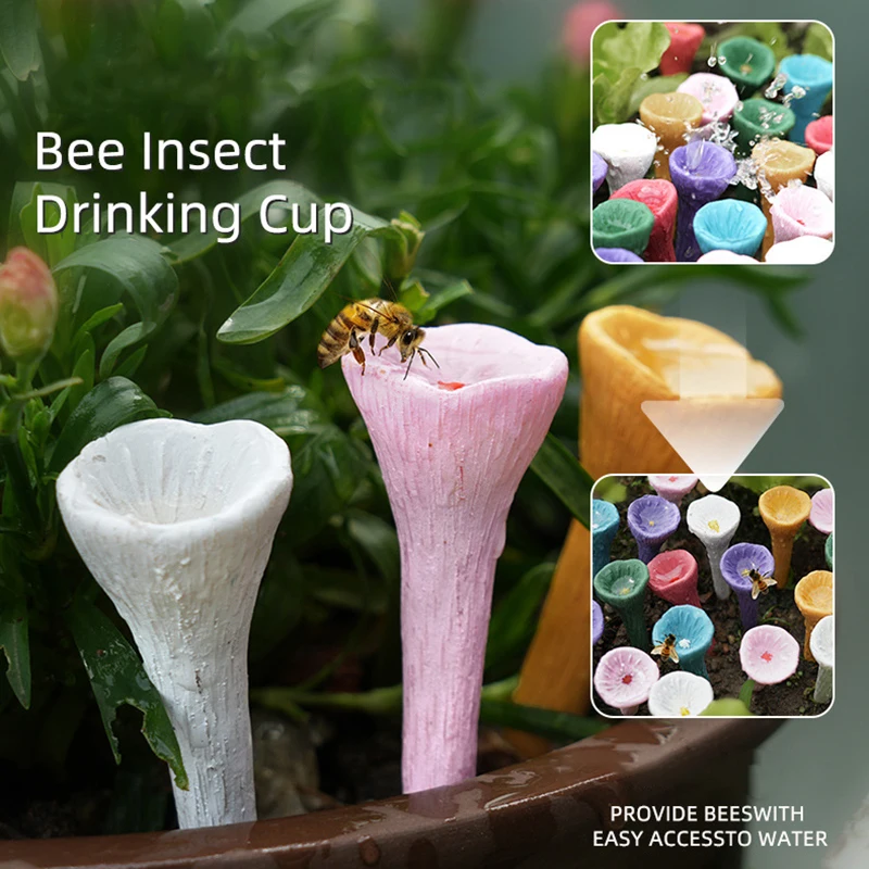 

Bees Insect Drinking Cup Bees Water Feeder Flower Shape Pollinator Drinking Cup with Nursery Cup & Holder Resin for Beekeeping