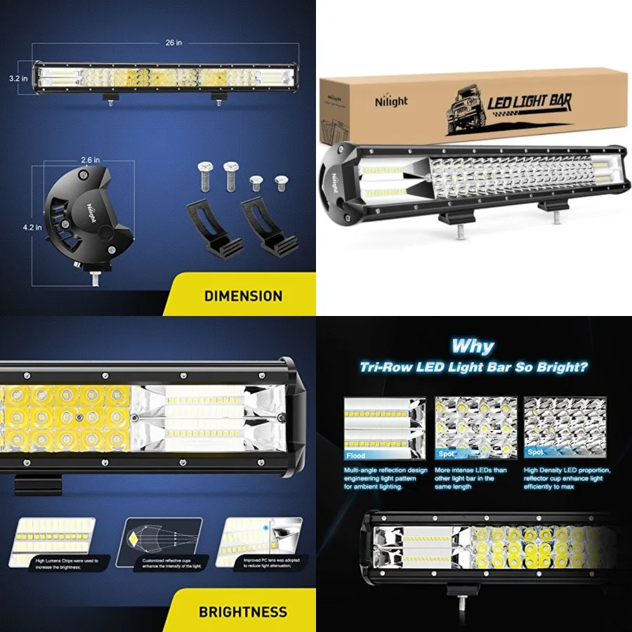 LED Light Bar 26Inch 360W Flood Spot Combo Triple Row Driving Lamp Roof Bumper Off Road LED Work Lights Pods for Van Camper Wag