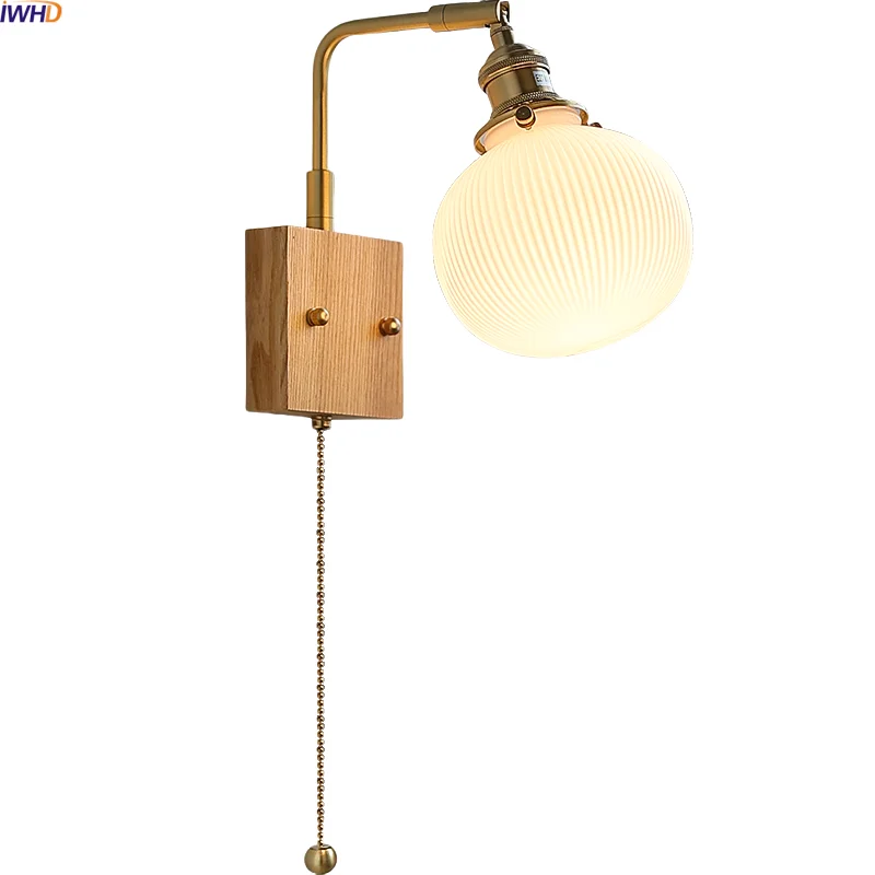 

IWHD Design Decorative LED Wall Light Mirror Bathroom Ceramic Glass Wood Home Lighting Living Room Bedside Lamp Lampara De Pared