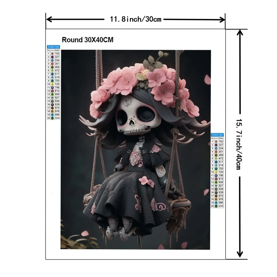 2024 New Dark Gothic Automaton Doll 5d Full Diamond Painting Skeleton Cartoon Character Crystal Cross Stitch Mosaic Home Decor