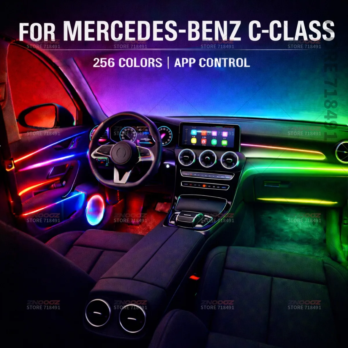 

22in1 RGB Car Interior Acrylic Car Ambient Lights RGB Hidden Acrylic Strip Decoration Atmosphere Accessories For Benz C-Class