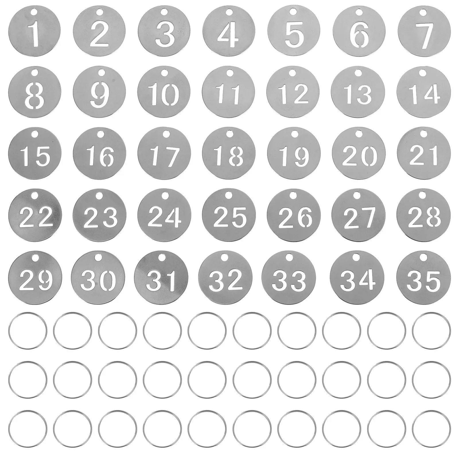 35Pcs Hollowed Stainless Steel Number Tags Round Metal Key Identifier Labels for Managing Keys Bags Dorm Rooms