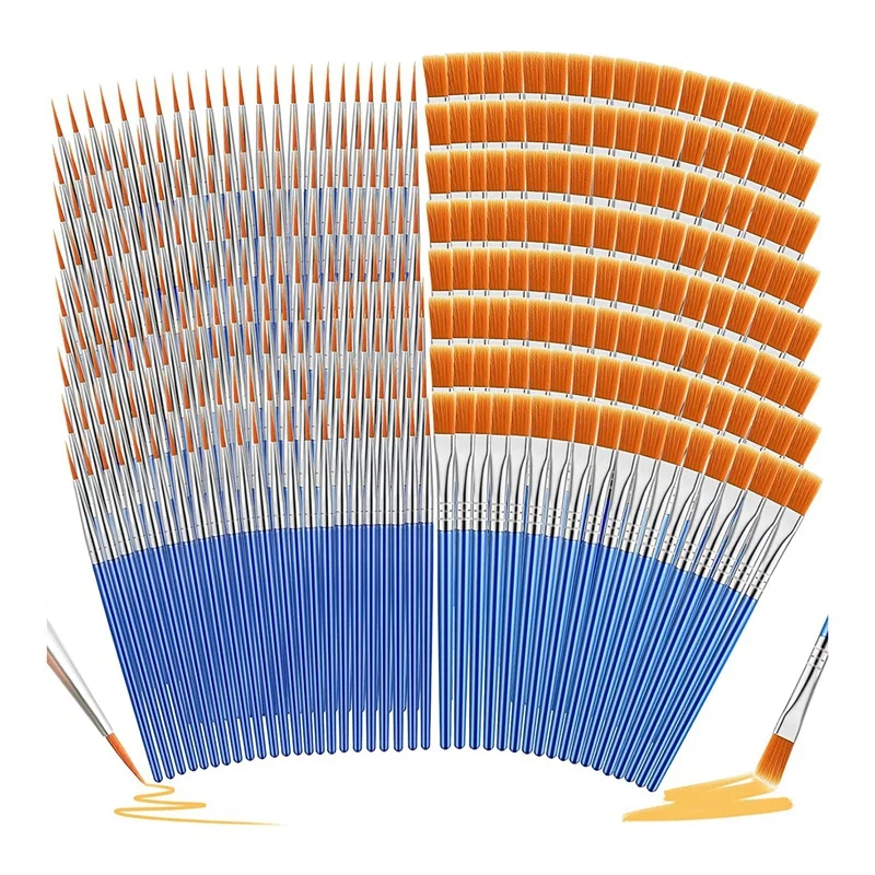 500 Piece Paint Brushes Bulk Small Round Flat Paint Brushes Set Fine Detail Acrylic Paint Brush