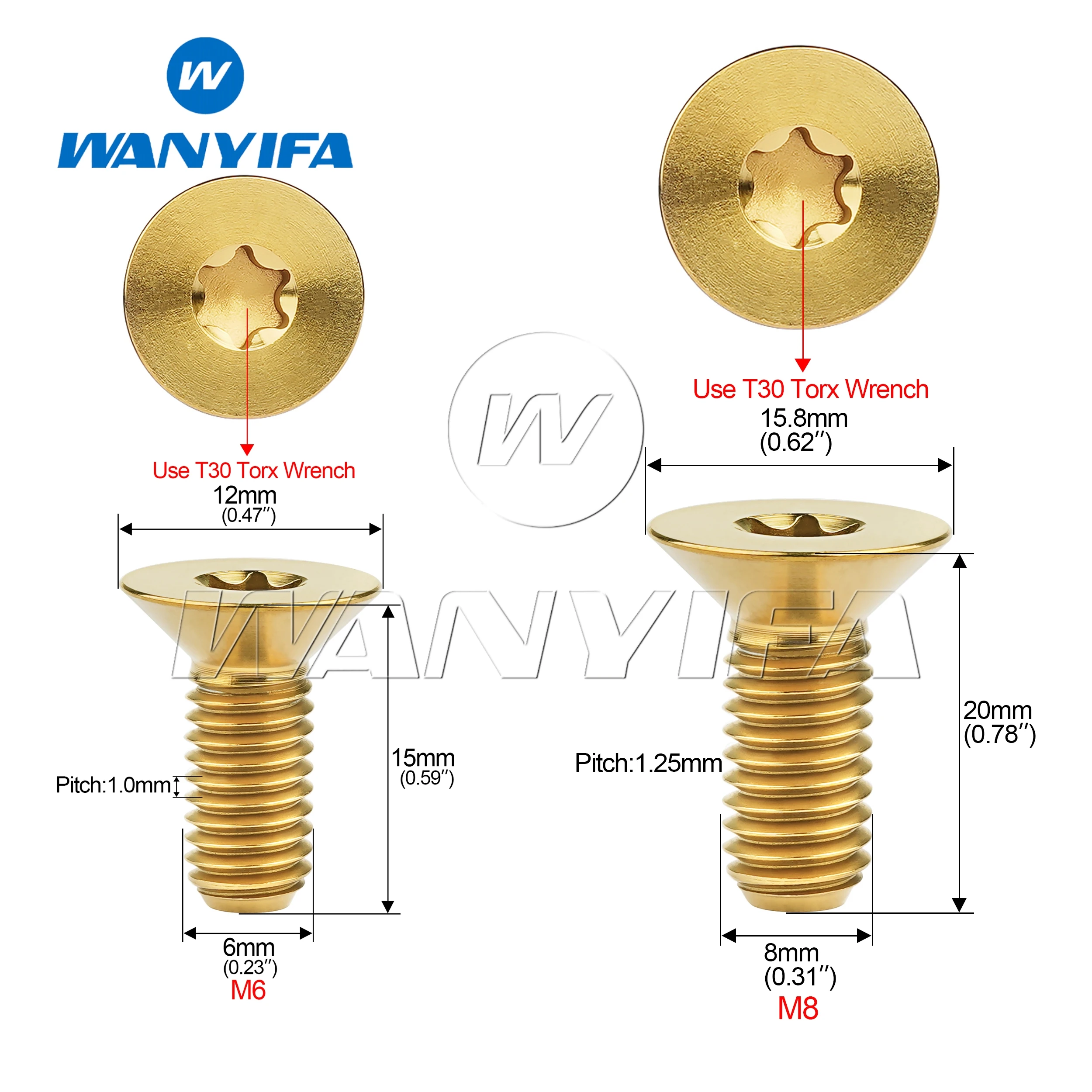 Wanyifa Titanium Bolt M6/M8 Length 15 20mm Torx Flat Countersunk Head Screw Inside Plum Blossom Bike Modification Screws 5/12PCS