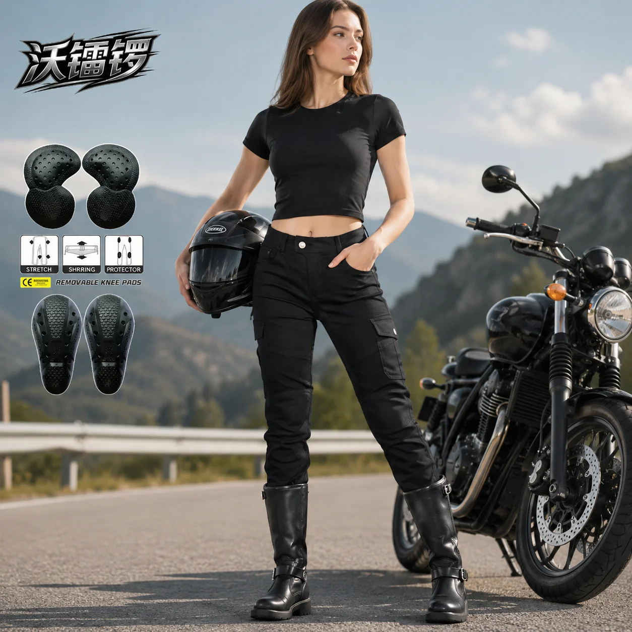 

VOLERO Women Motorcycle Riding Jeans CE Protective Anti-Fall Biker Pants Summer Mesh Breathable Wear Resistant Racing Trousers