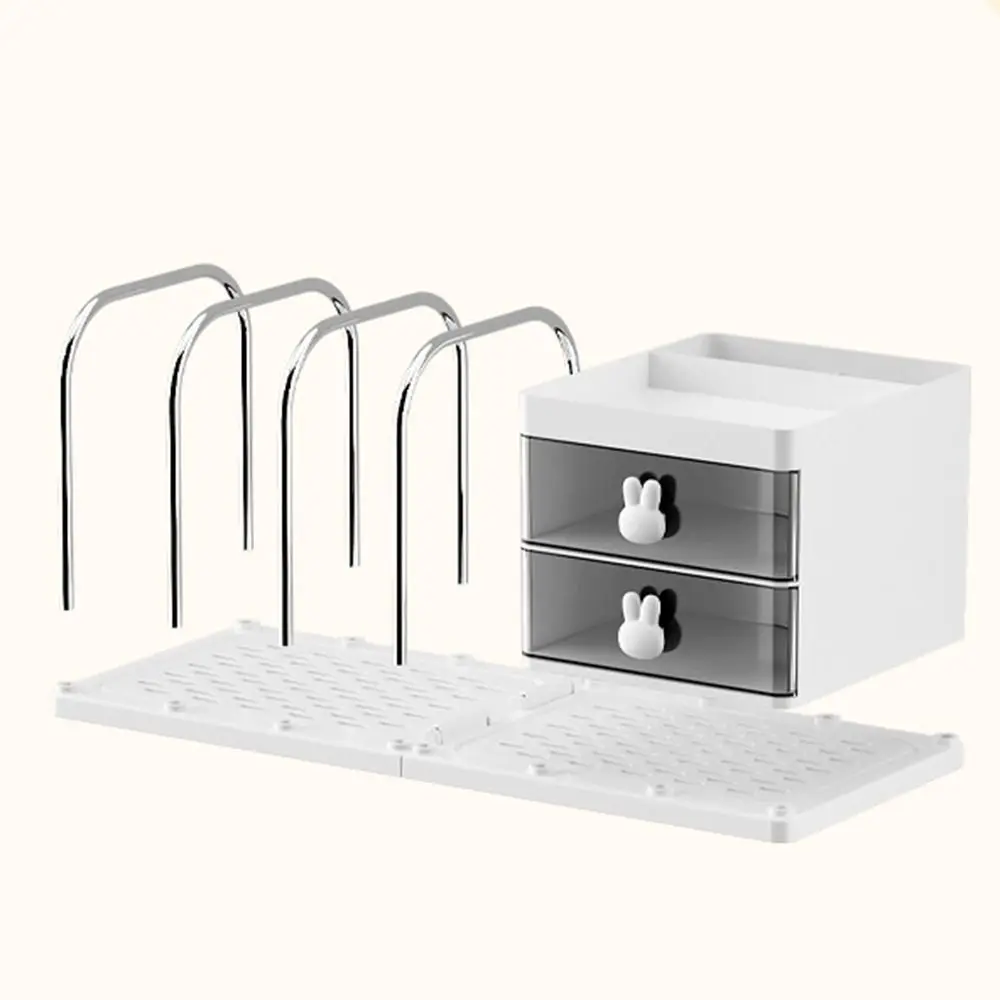 

Six Grids Bookend Book Holder Save Space with Storage Box Desk Stand Bookshelf Practical Durable Books Storage Rack Home Room