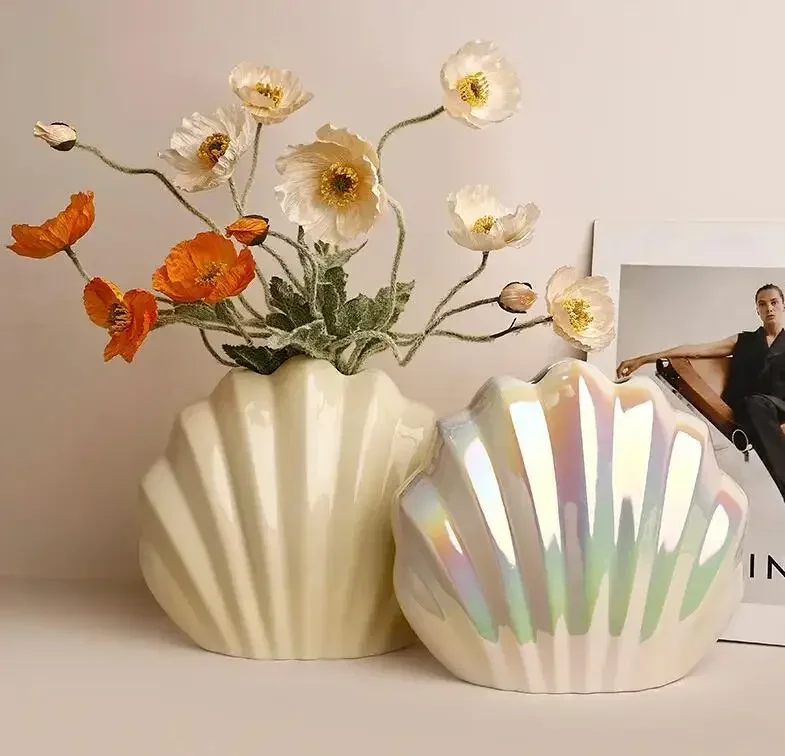 Creative Shell Vase Decoration Dining Table Flower Arrangement Crafts Home Living Room Decoration Art Light Luxury Ceramic Vases