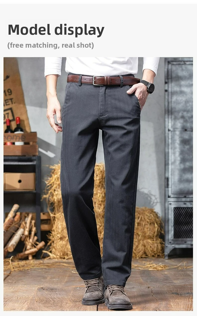 Herbst-Winter Herren Einfarbige Lässige Baumwollhose Dehnbare Anzughose Formelle Business-Baggy-Hose Klassische Schwarze Marineblaue Hose – Detail 7