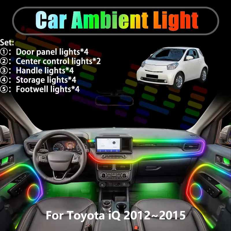 

For Toyota iQ 2012~2015 AJ10 2013 2014 2/18 in 1 Car ambient lighting Led trunk interior led lights USB RGB Ensemble Streamer
