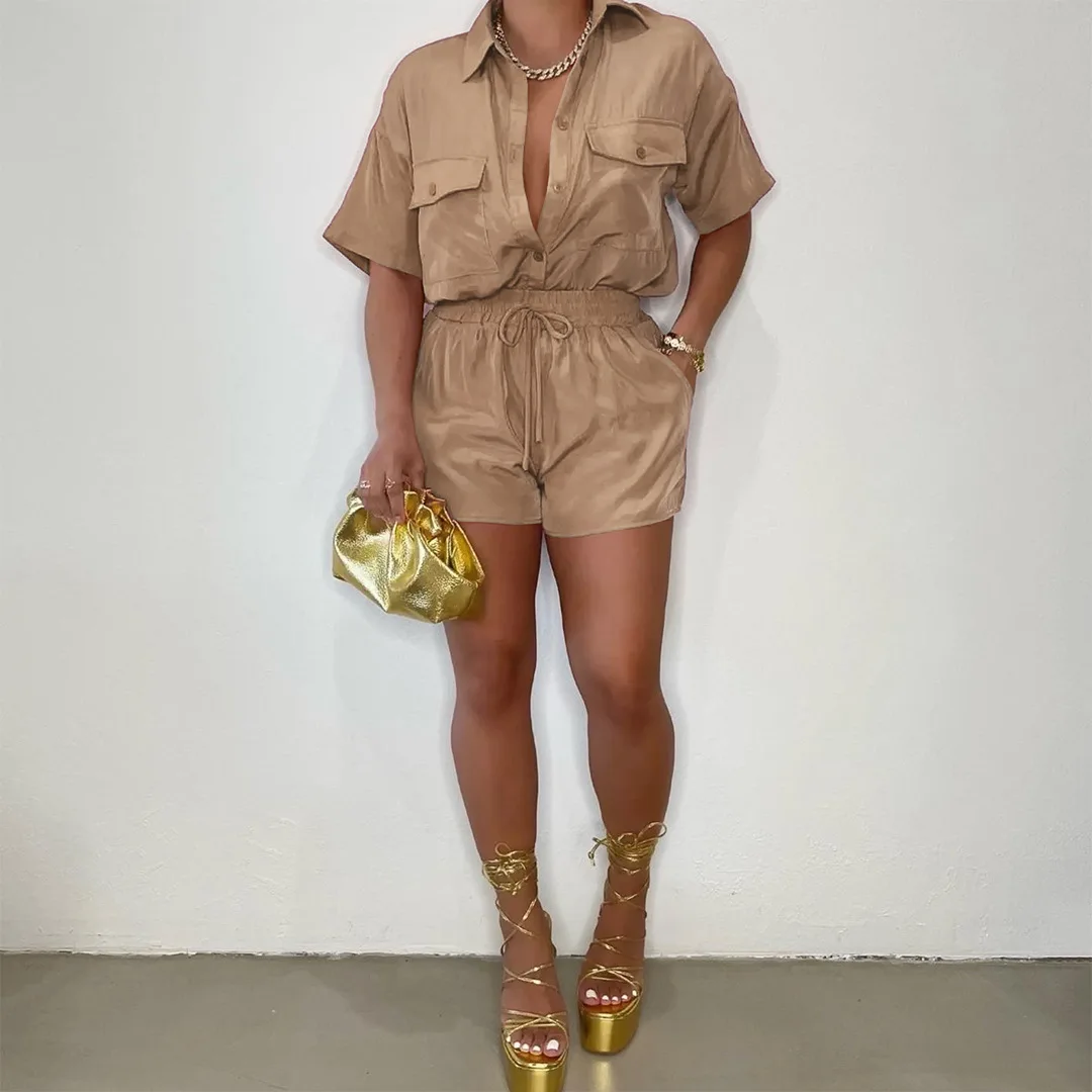 

Shirt Trouser Suit 2 Pieces Set Temperament commuter women solid color single-breasted casual suit