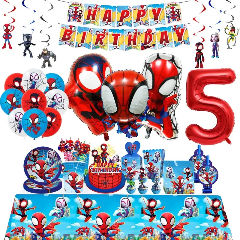 Spidey And His Amazing Friends Birthday Party Decoration Boys Spidey Theme Tableware Cup Plate Spiderman Balloon Party Supplies