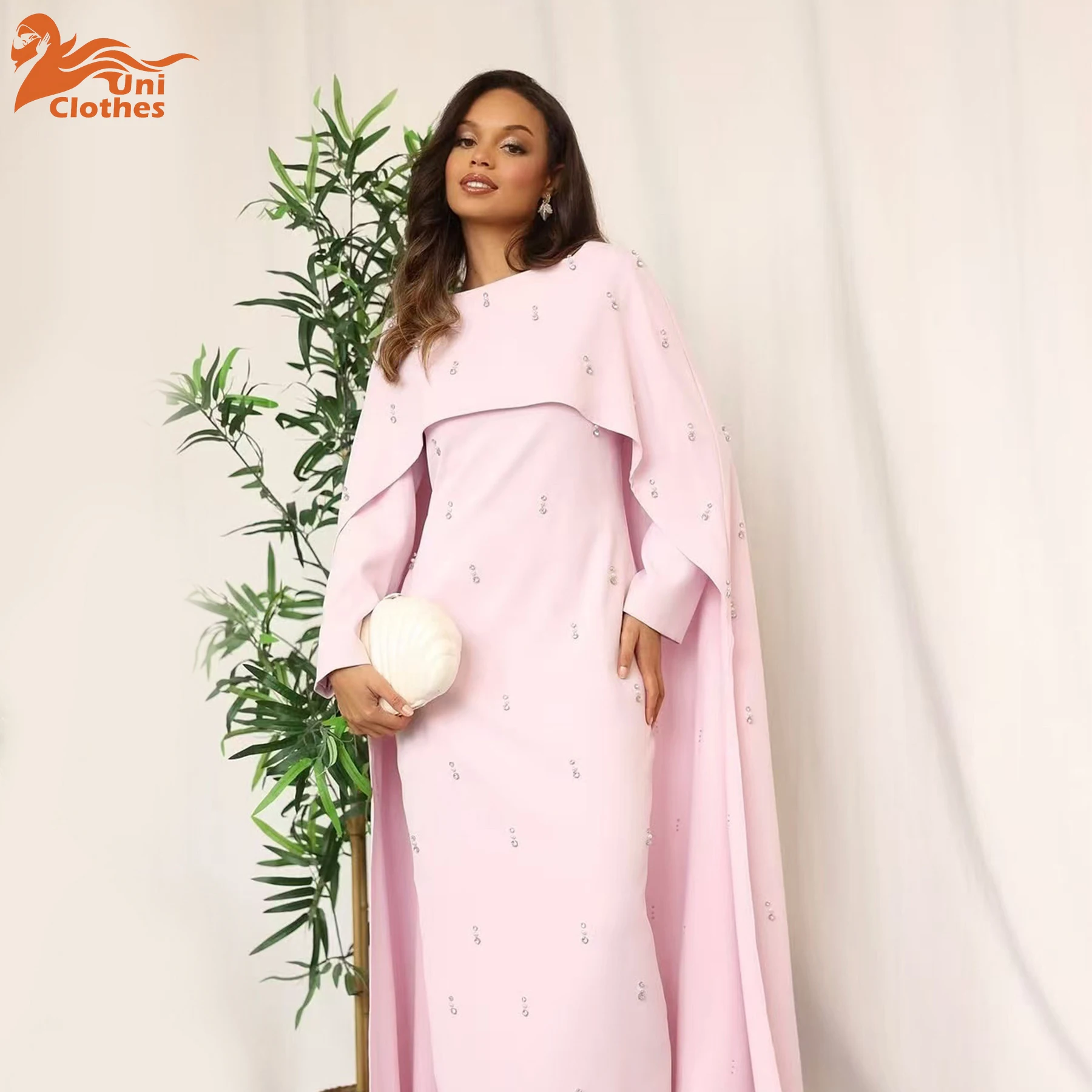 

UNI EID Women Cape Abaya Pearl Diamond Embellished Luxury Caftan Vestidos Largos Shawl Modest Muslim Dress Islamic Clothing 2025