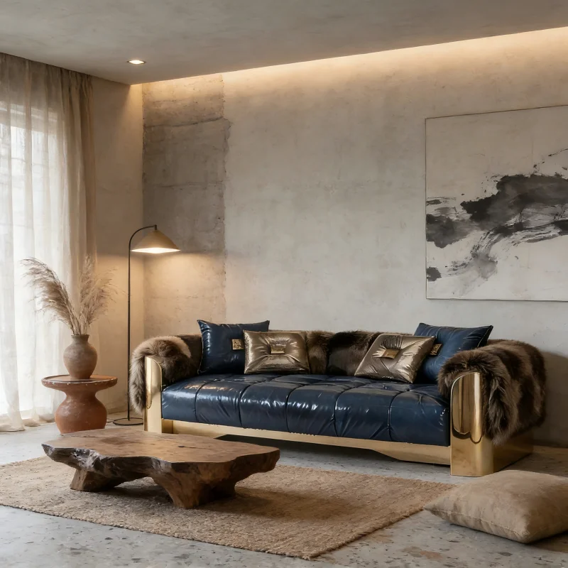 Modern sofa three-seat linear sofa stainless steel sofa living room furniture