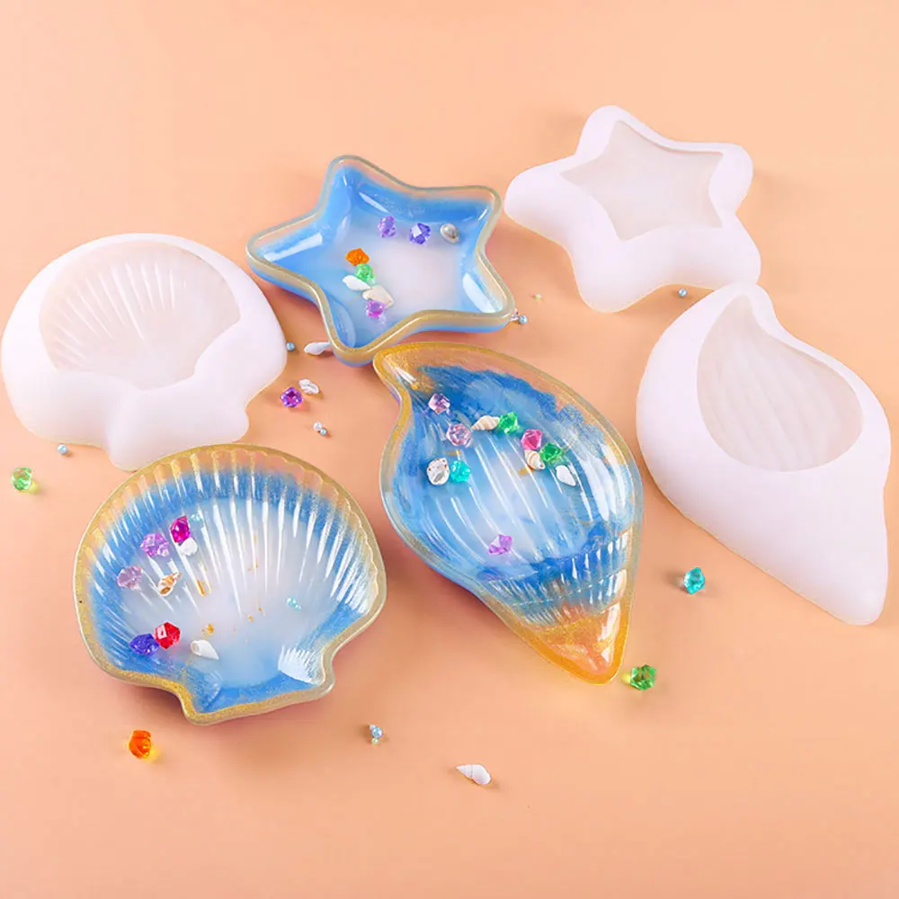 For Fun Starfish Conch Shell Shape Tray Silicone Mold Storage Disc Plaster Jewelry Display Mold Epoxy Resin Mold Home Decoration