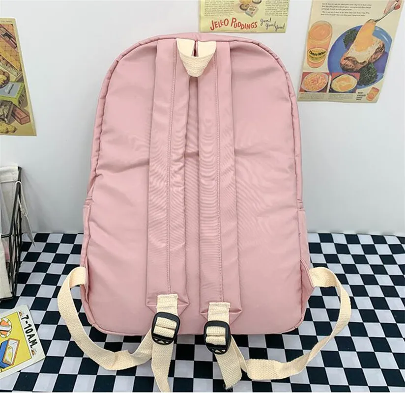 Fashion Shoulder Strap School Bag Student School Bag Children\'s Girl Sweet And Cute Lightweight solid Color Casual Backpack