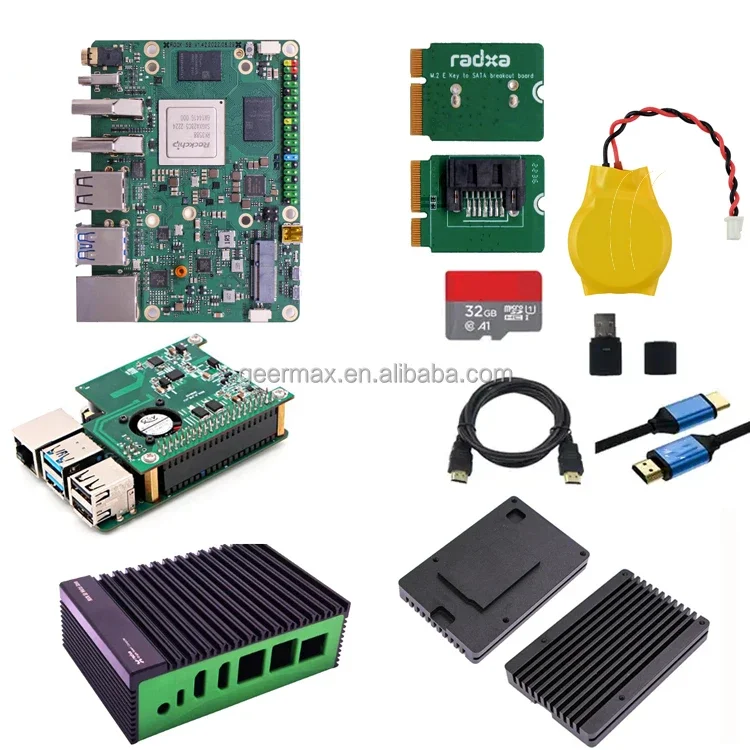 Rock Pi 5B 8G RAM Without eMMC Power Supply Adapter Heatsink Single Board Computer Fan Case Touch Screen SD Card 8GB LPDDR4