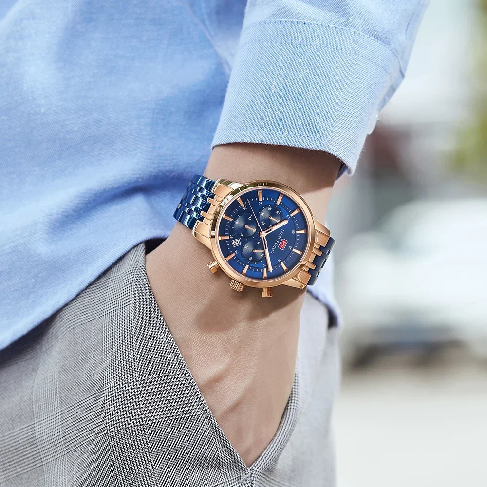 MINI FOCUS 0282G Men Business Chronograph Quartz Watch Stainless Steel Male Clock Men‘s Waterproof Watches Relogio Masculino