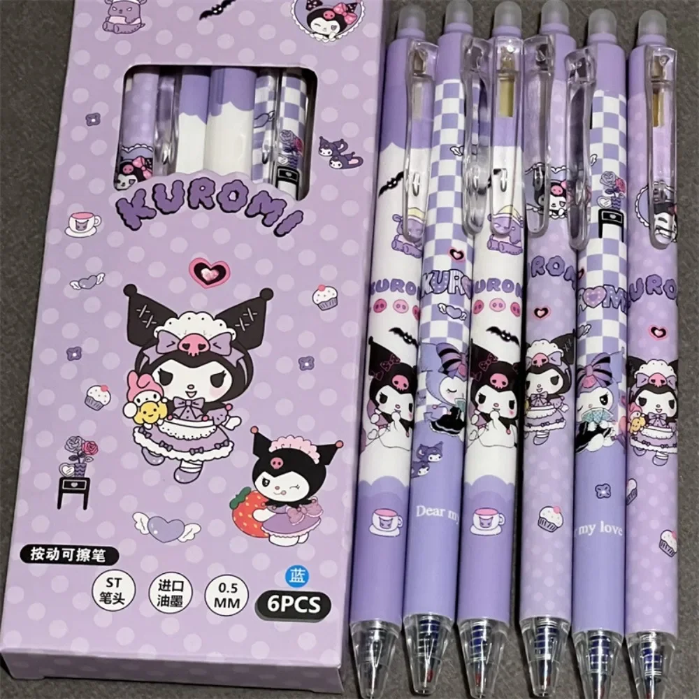 6pcs/box Kawaii Cute Anime Peripheral Kuromi Cartoon Pupil Diary Examination Profile Gel Pen Study Stationery Festivals Gift